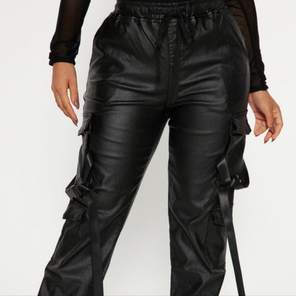 Faux Leather Cargo Joggers (M) - Picture 2 of 6